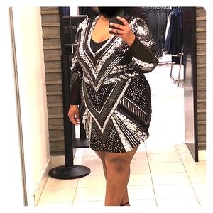 Black and silver sequined cocktail dress